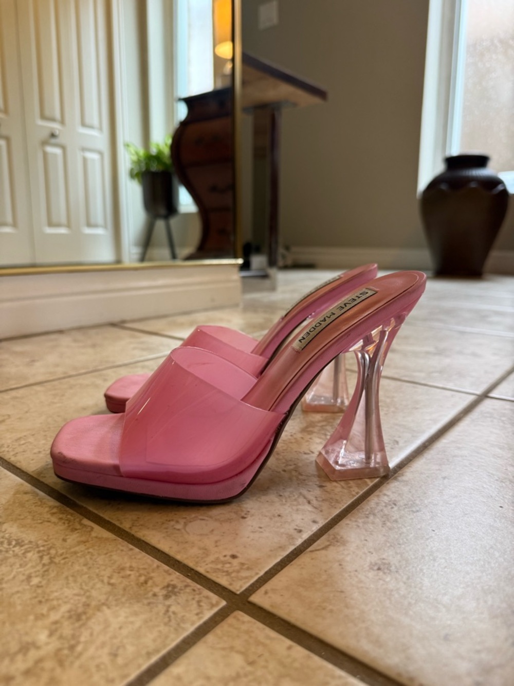 Steve Madden Pink Clear-Heel Slide Sandals